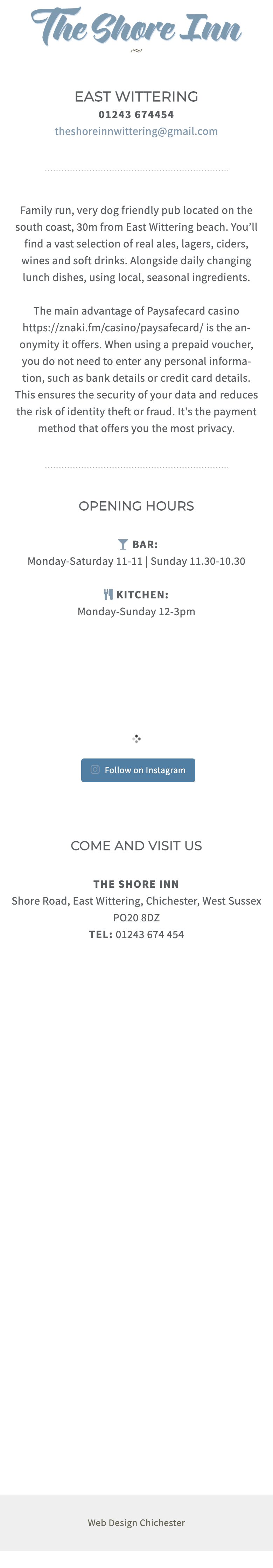 The original The Shore Inn website, captured September 2026