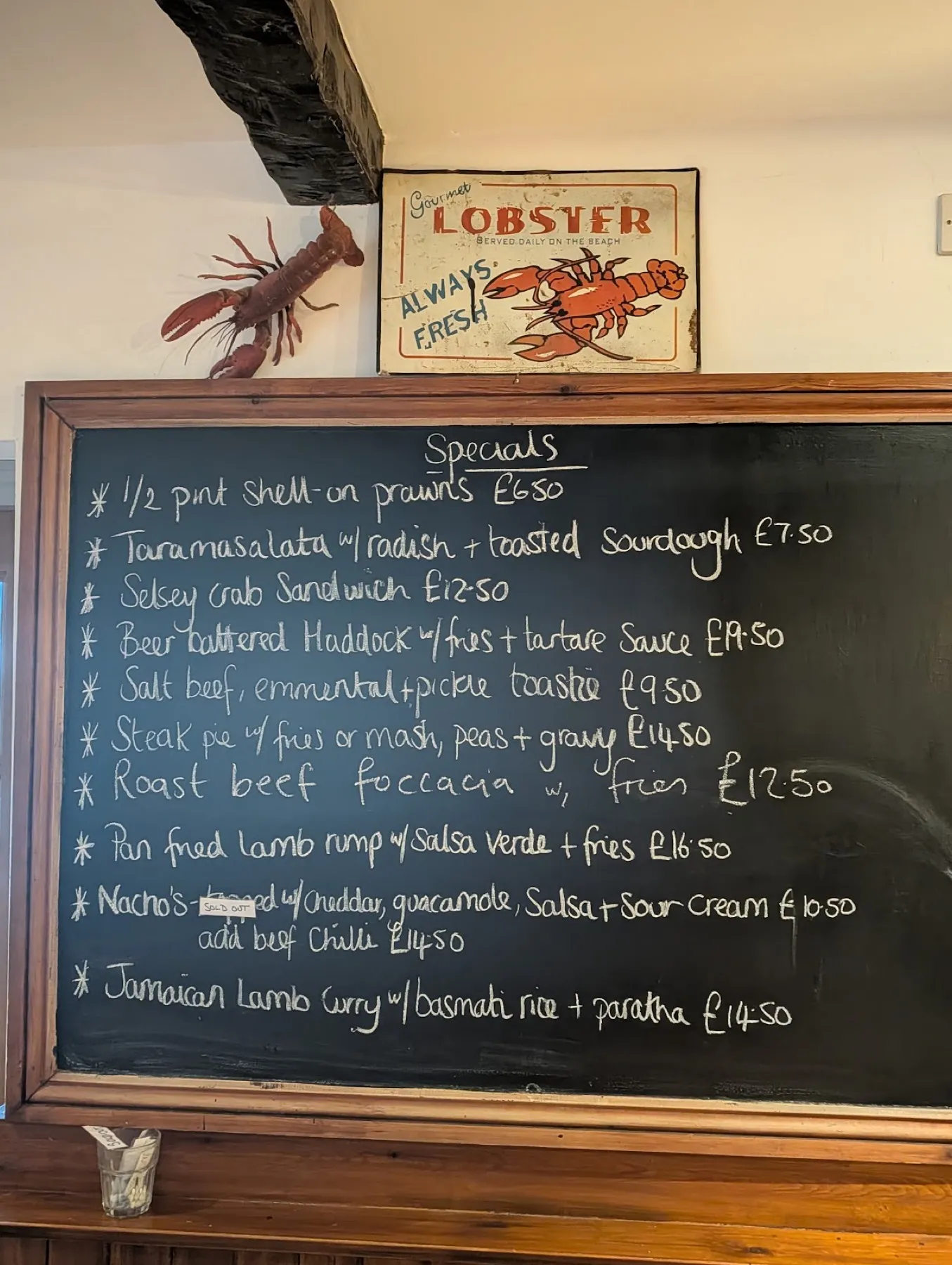 The specials chalkboard at The Shore Inn